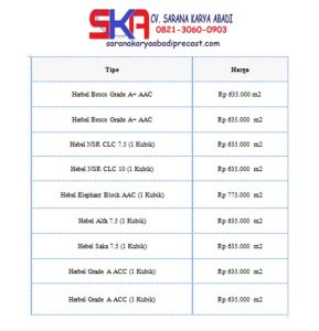 Price list Harga Bata Ringan atau Hebel di Daerah Kota dan Kab Bandung Cimahi Jawabarat